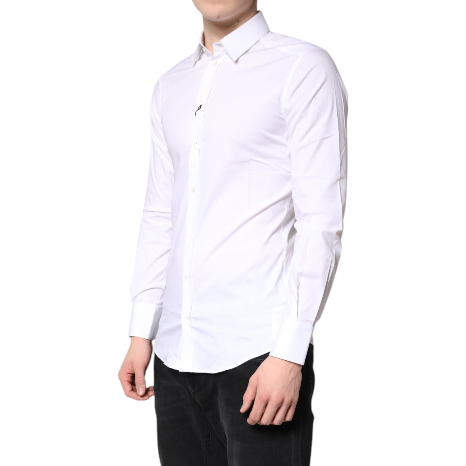 Dolce & Gabbana White Cotton Stretch GOLD Dress Formal Shirt