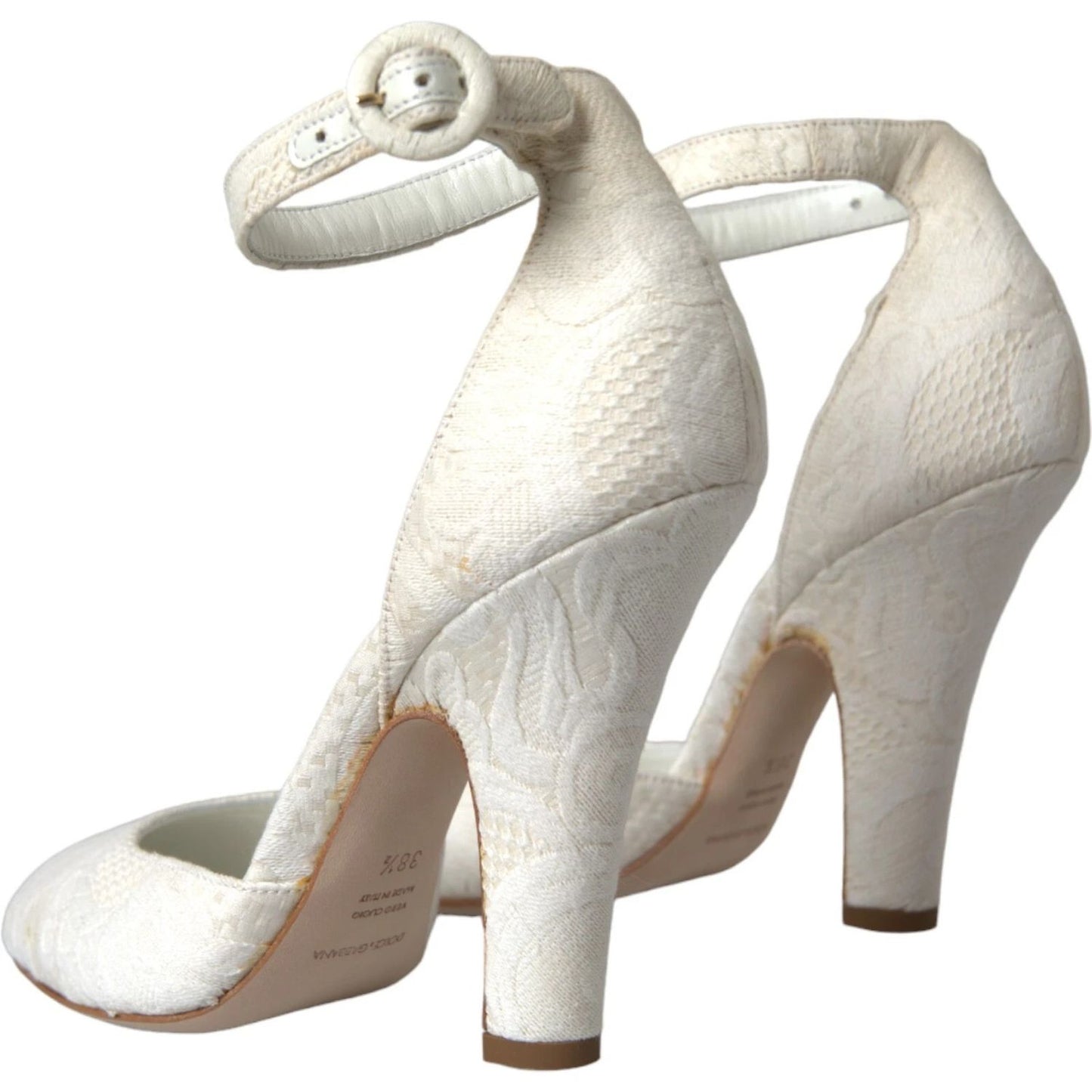 Dolce & Gabbana White Floral Jacquard Mary Janes Heels Pumps Shoes