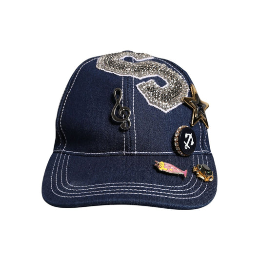 Dolce & Gabbana Blue Crystal Embellishment Baseball Cap