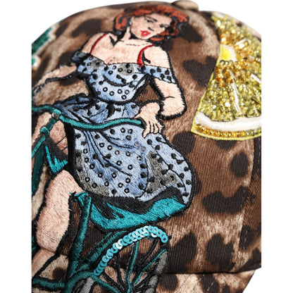 Dolce & Gabbana Brown Leopard Sequin Sicily Baseball Cap