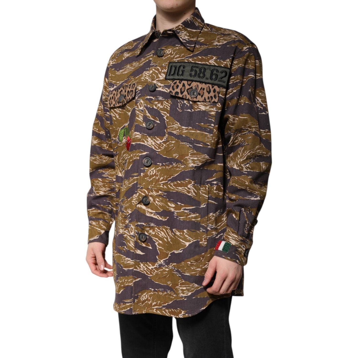 Dolce & Gabbana Brown Leopard Cotton Collared Coat Jacket