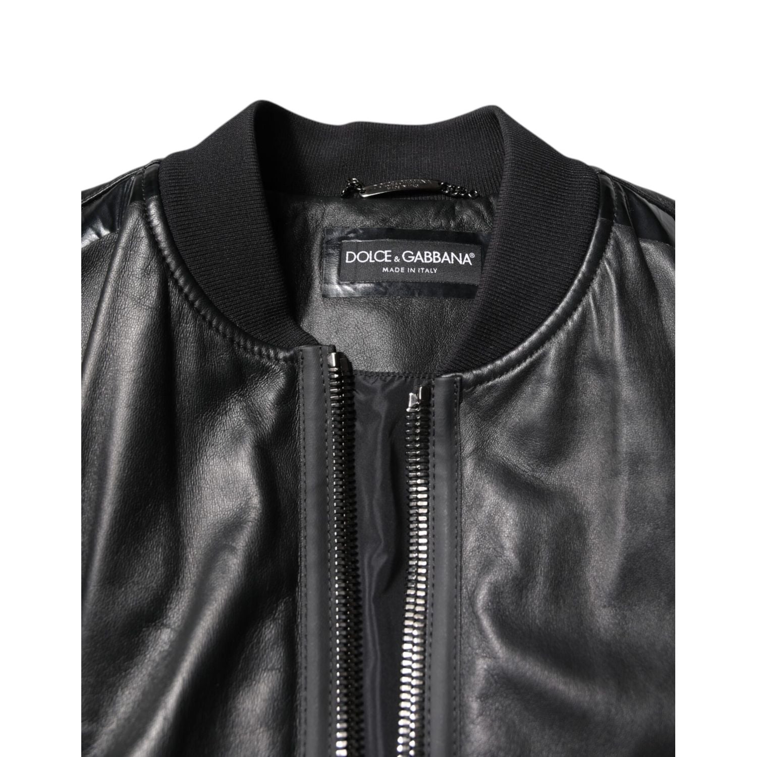 Dolce & Gabbana Black Lambskin Leather Biker Full Zip Jacket
