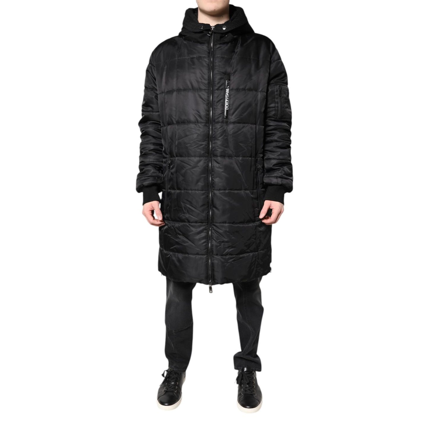 Dolce & Gabbana Black Hooded Parka Coat Winter Jacket