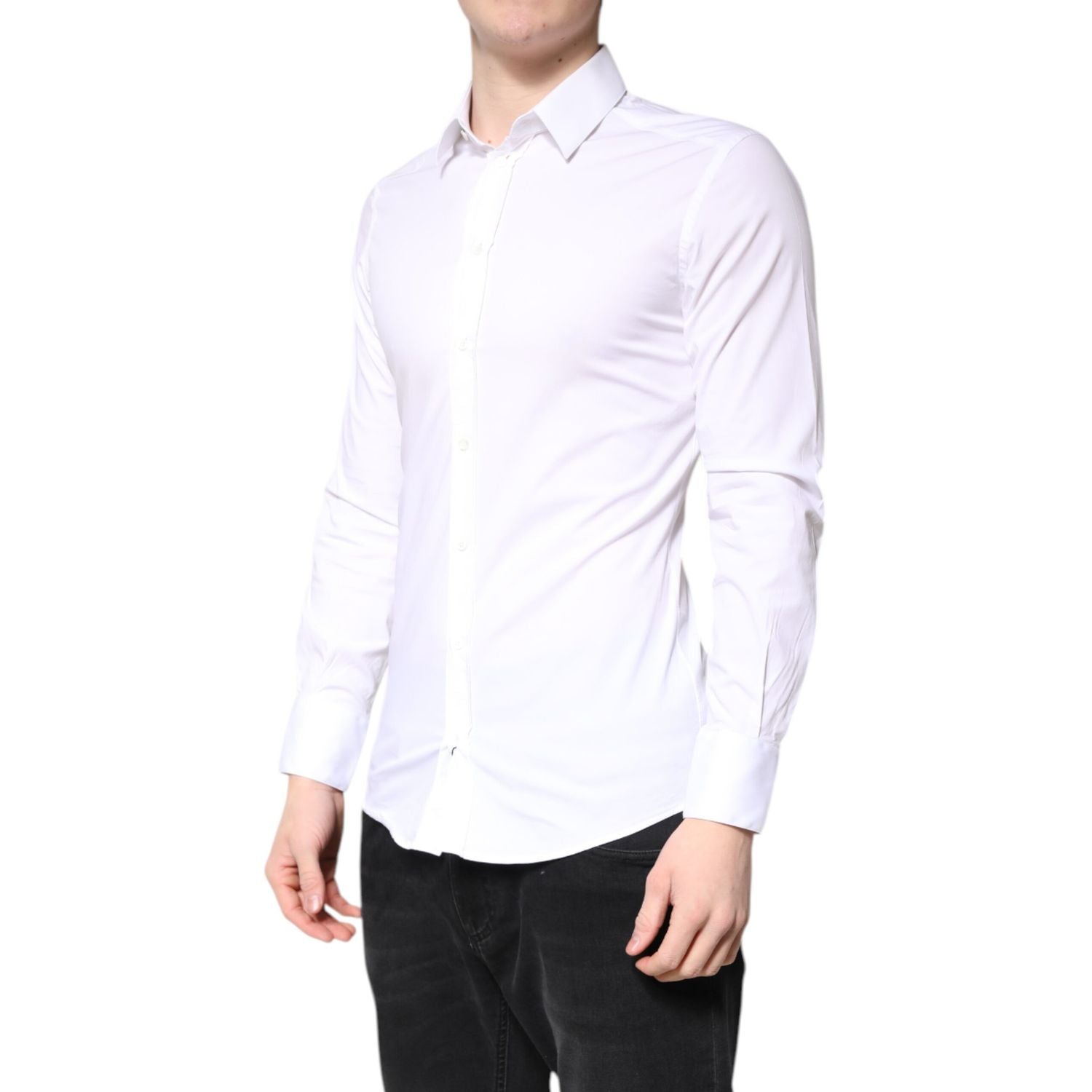 Dolce & Gabbana White Cotton GOLD Dress Formal Collared Shirt