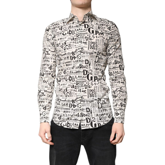 Dolce & Gabbana White Black Logo MARTINI Men Casual Shirt