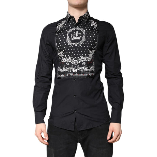 Dolce & Gabbana Black White Bandana GOLD Formal Dress Shirt
