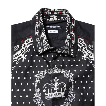 Dolce & Gabbana Black White Bandana GOLD Formal Dress Shirt