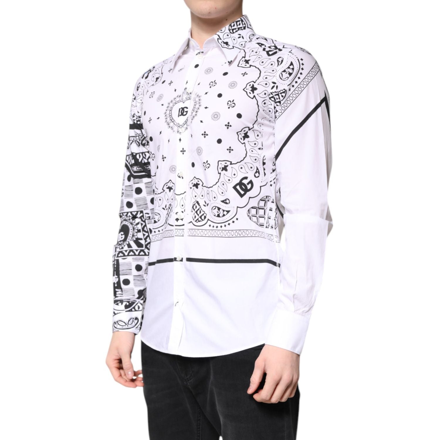 Dolce & Gabbana White Black Bandana MARTINI Men Dress Shirt