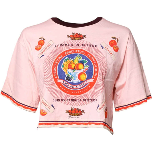 Dolce & Gabbana Pink Print Cotton Short Sleeves Cropped Top TSH878508-36