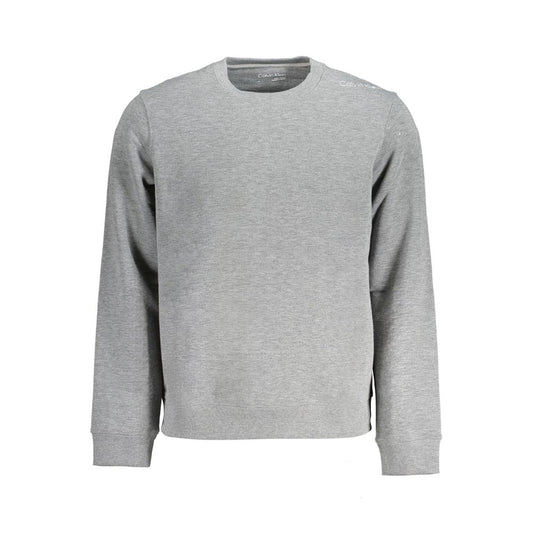 Calvin Klein Gray Polyester Men Sweater, long sleeve sport sweatshirt, stylish brushed design with logo print for casual wear.