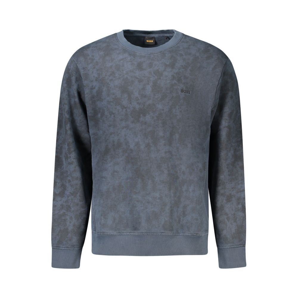 Hugo Boss Blue Cotton Men Sweater with long sleeves and iconic logo embroidery, designed for unmatched style and comfort.