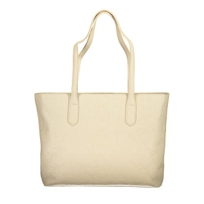 Mario Valentino Beige Polyethylene Handbag with two handles, internal pockets, contrasting details, and logo zip closure.