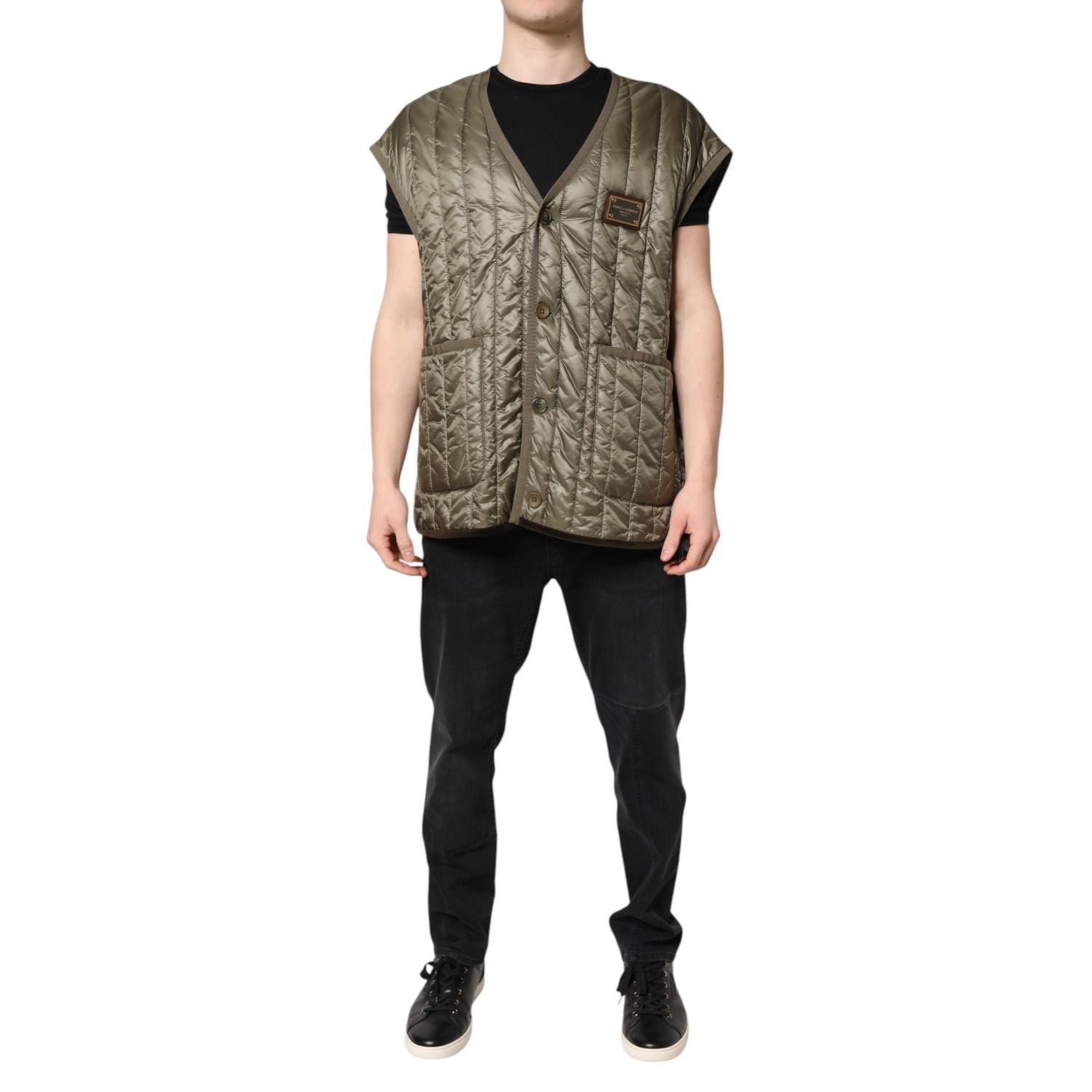 Dolce & Gabbana Brown Logo Plaque Quilted Vest Jacket