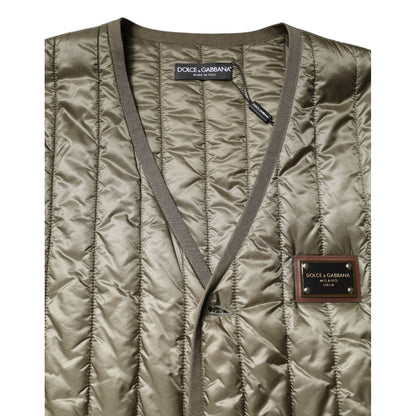 Dolce & Gabbana Brown Logo Plaque Quilted Vest Jacket