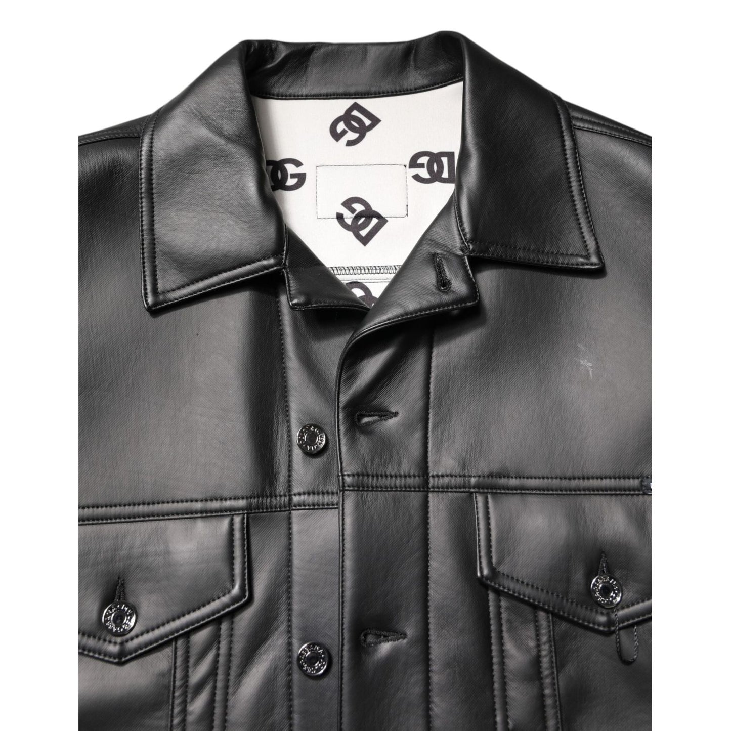 Dolce & Gabbana Black Polyester Button Down Biker Jacket JKT41408-52