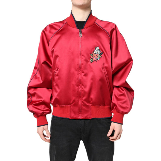 Dolce & Gabbana Red Floral Patch Full Zip Men Bomber Jacket JKT41417-54