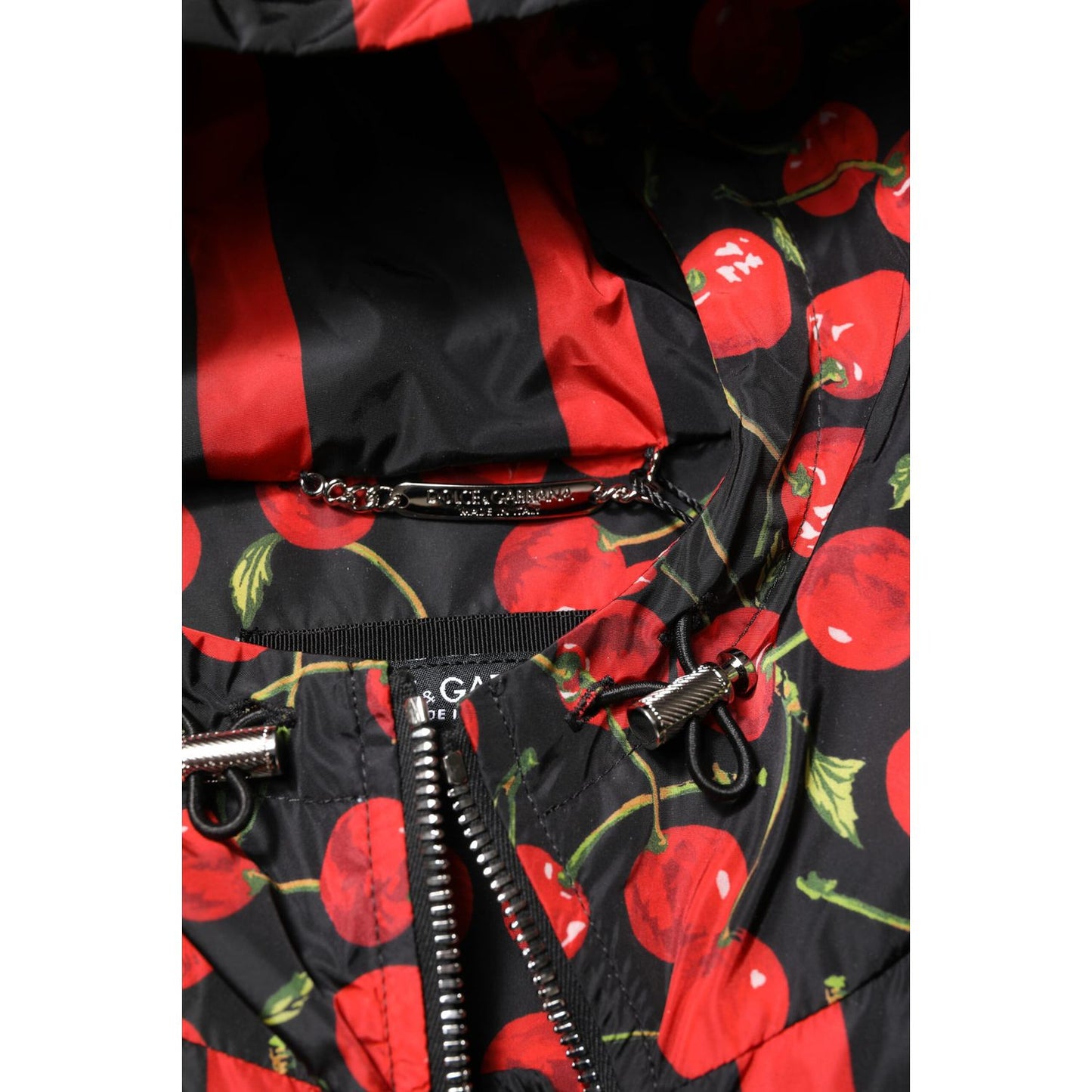 Dolce & Gabbana Black Cherry Print Hooded Windbreaker Jacket