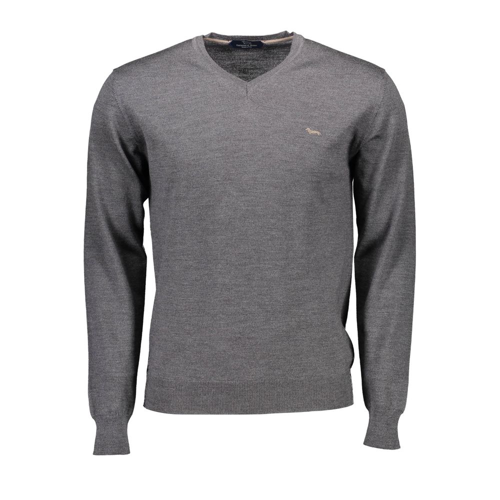 Harmont & Blaine Brown Wool Men Sweater with V-neck and brand logo, showcasing Italian craftsmanship and luxury fashion.