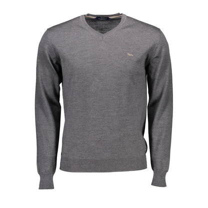 Harmont & Blaine Brown Wool Men Sweater with V-neck and brand logo, showcasing Italian craftsmanship and luxury fashion.