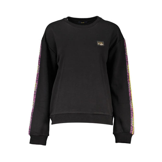 Cavalli Class Black Cotton Women Sweater with long sleeves and logo print, chic luxury fashion for trendsetters.