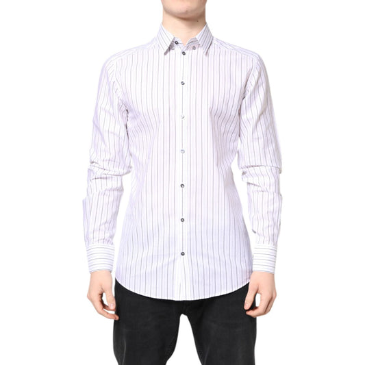 Dolce & Gabbana White Stripes Cotton GOLD Formal Dress Shirt