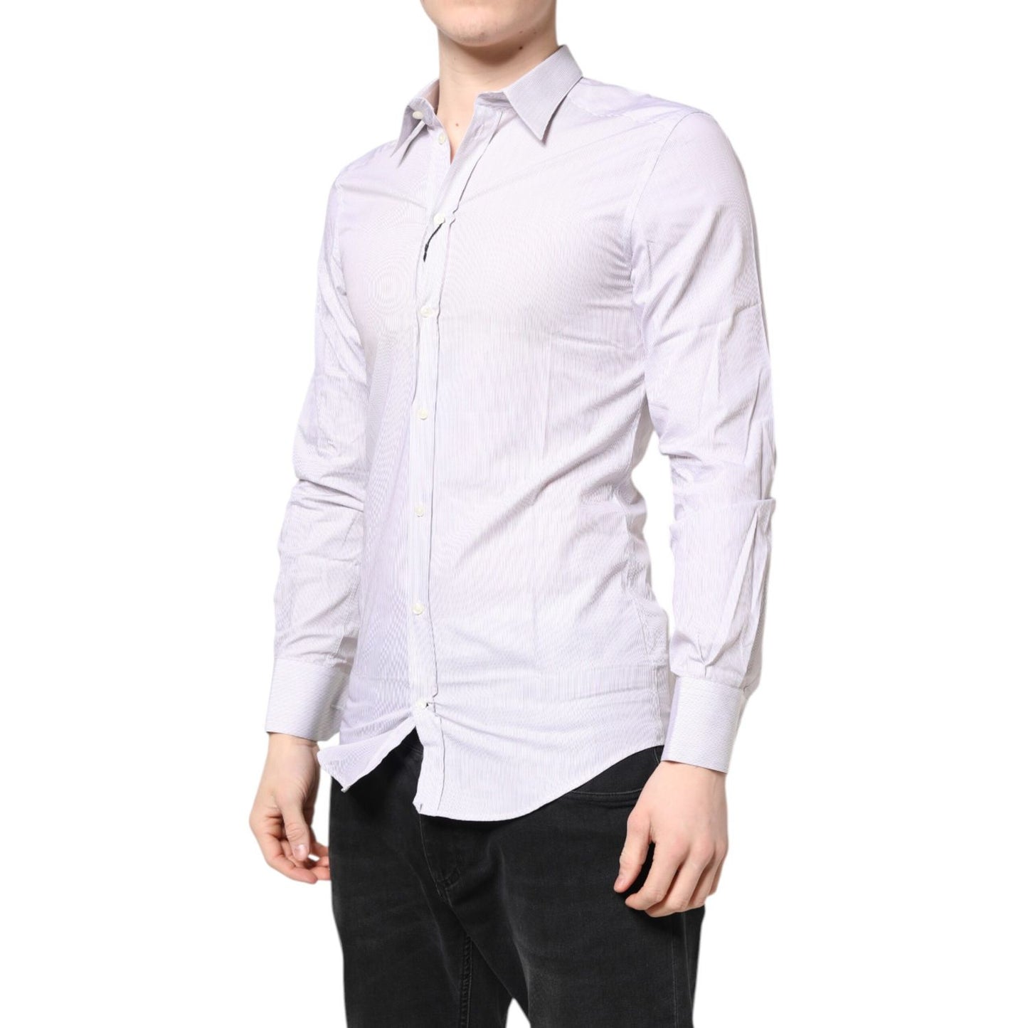 Dolce & Gabbana White Striped Cotton GOLD Long Sleeves Shirt