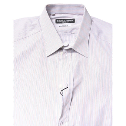 Dolce & Gabbana White Striped Cotton GOLD Long Sleeves Shirt