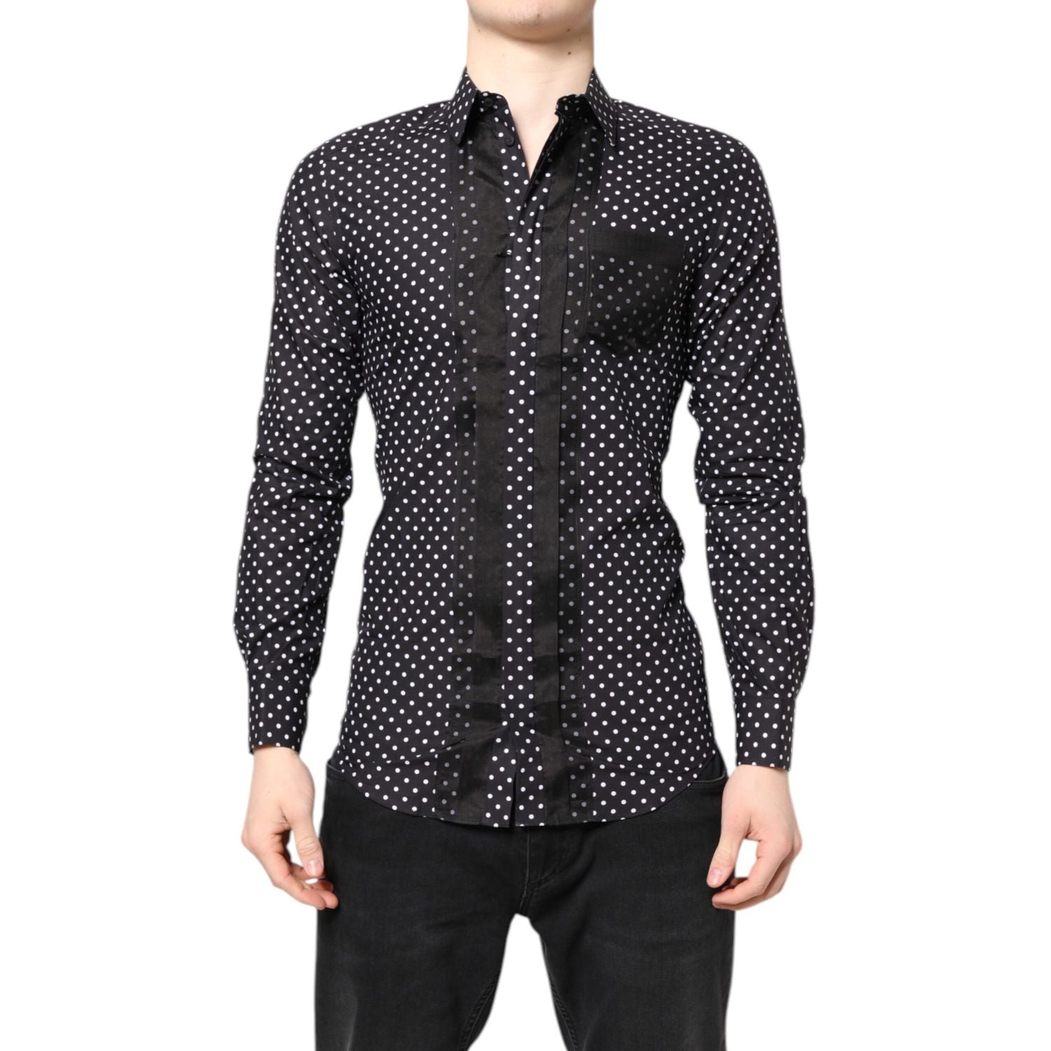 Dolce & Gabbana Black Polka Dot Long Sleeves Gold Formal Shirt