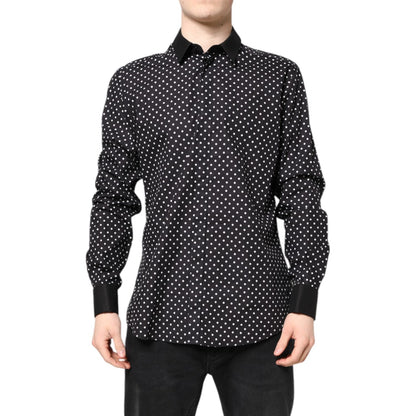 Dolce & Gabbana Black Polka Dot Cotton Formal Dress Shirt