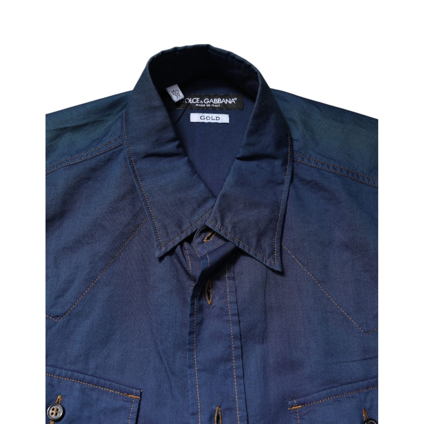 Dolce & Gabbana Blue Cotton GOLD Long Sleeves Casual Shirt