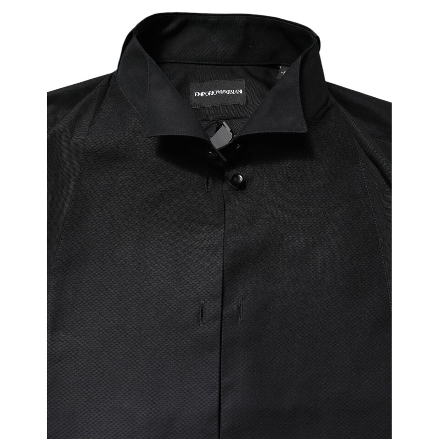 Emporio Armani Black Cotton Long Sleeves Formal Dress Shirt