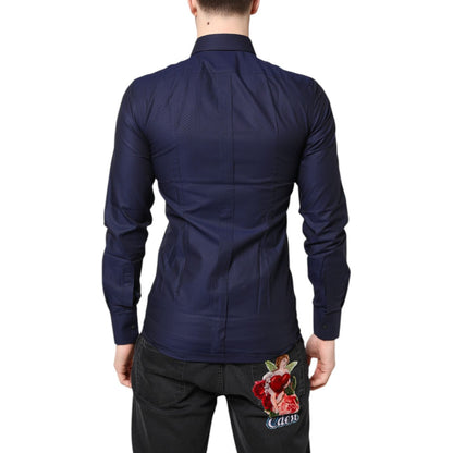 Dolce & Gabbana Blue GOLD Cotton Long Sleeves Men Dress Shirt
