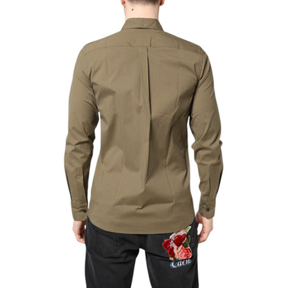 Dolce & Gabbana Brown Cotton Stretch Casual Long Sleeves Shirt