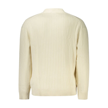 Calvin Klein White Cotton Men Sweater back view showcasing ribbed design and elegant fit.