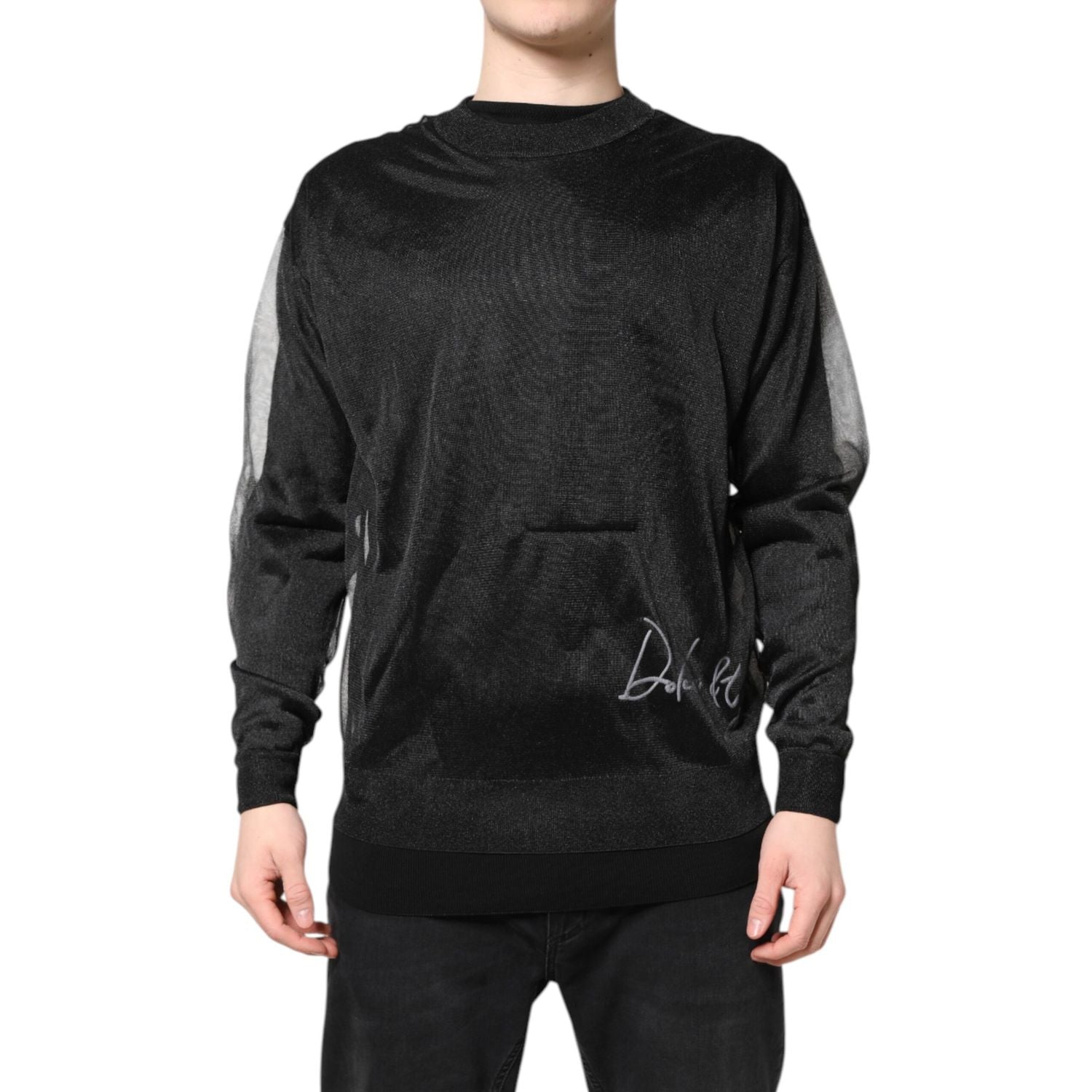 Dolce & Gabbana Black Logo Knitted Crewneck Pullover Sweater