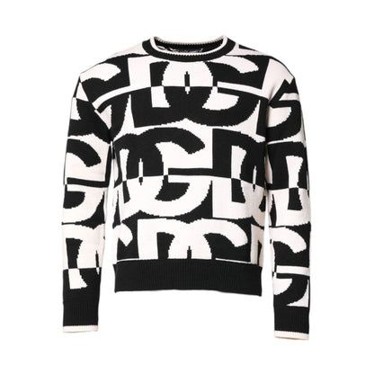 Dolce & Gabbana Black White Knit Logo Print Pullover Sweater
