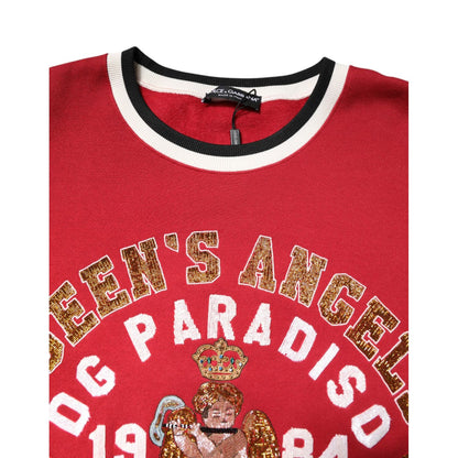 Dolce & Gabbana Red Sequin Knit Pullover Sweatshirt Sweater