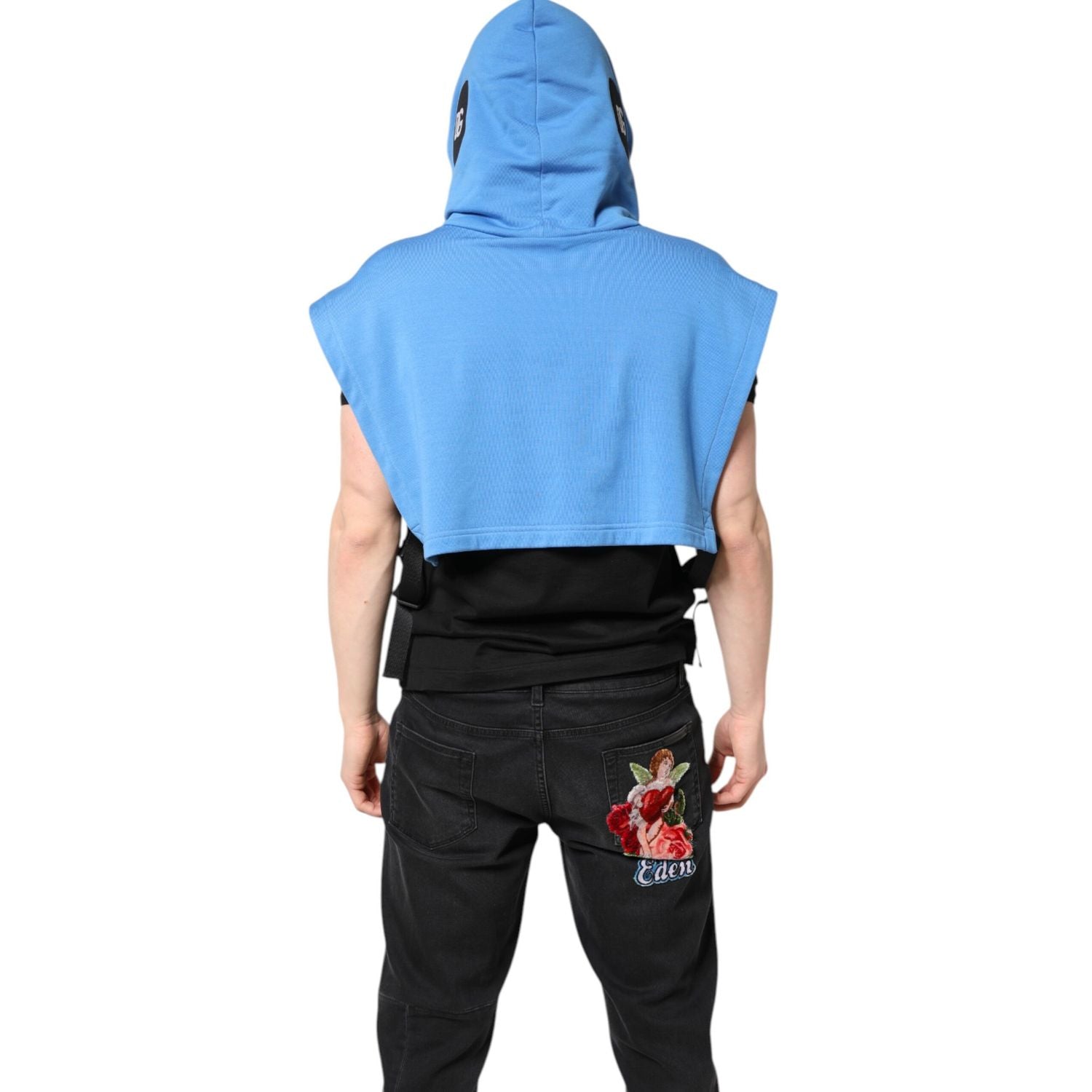 Dolce & Gabbana Blue Cotton Hooded Men Sportswear Vest Sweater