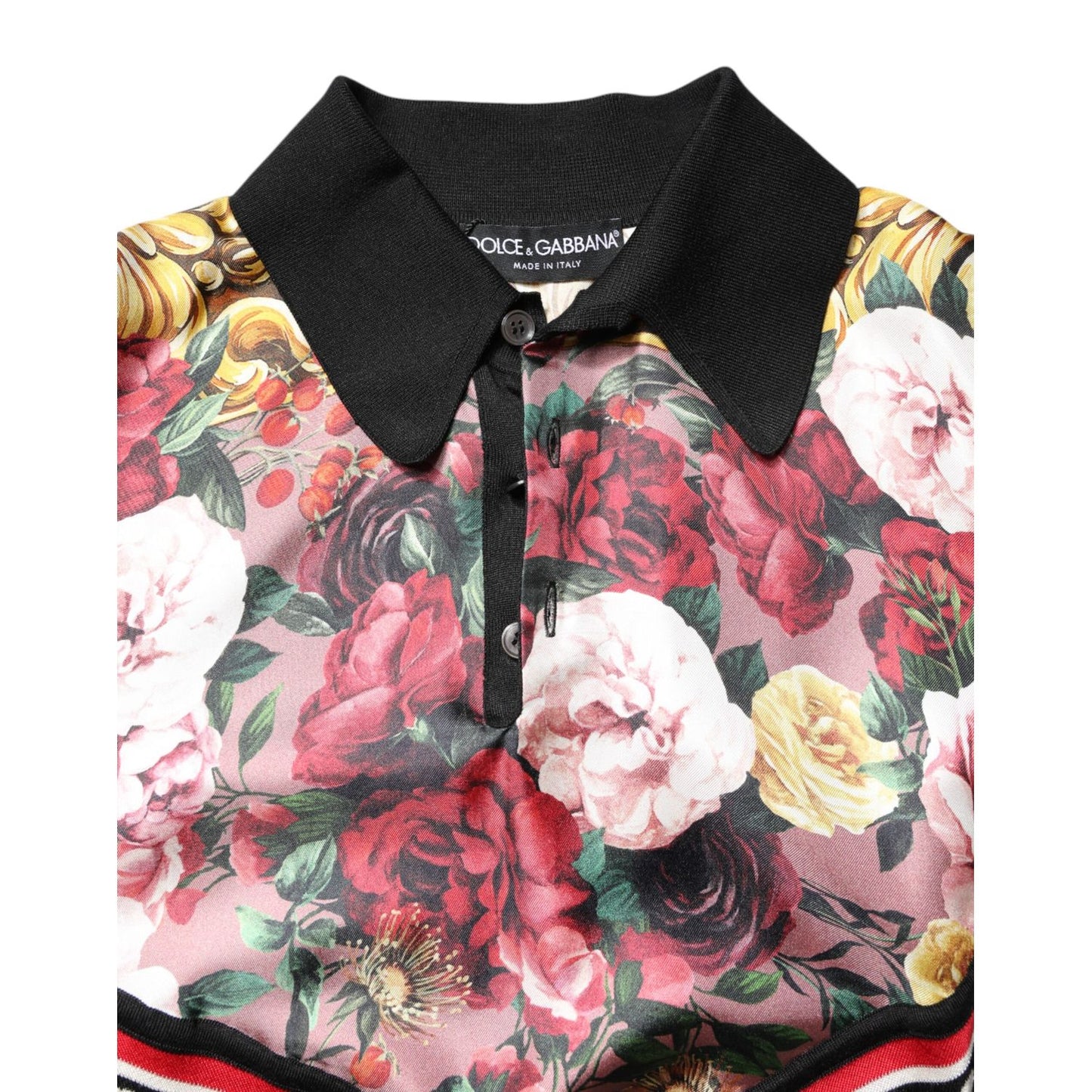 Dolce & Gabbana Black Floral Collared Short Sleeve T-shirt