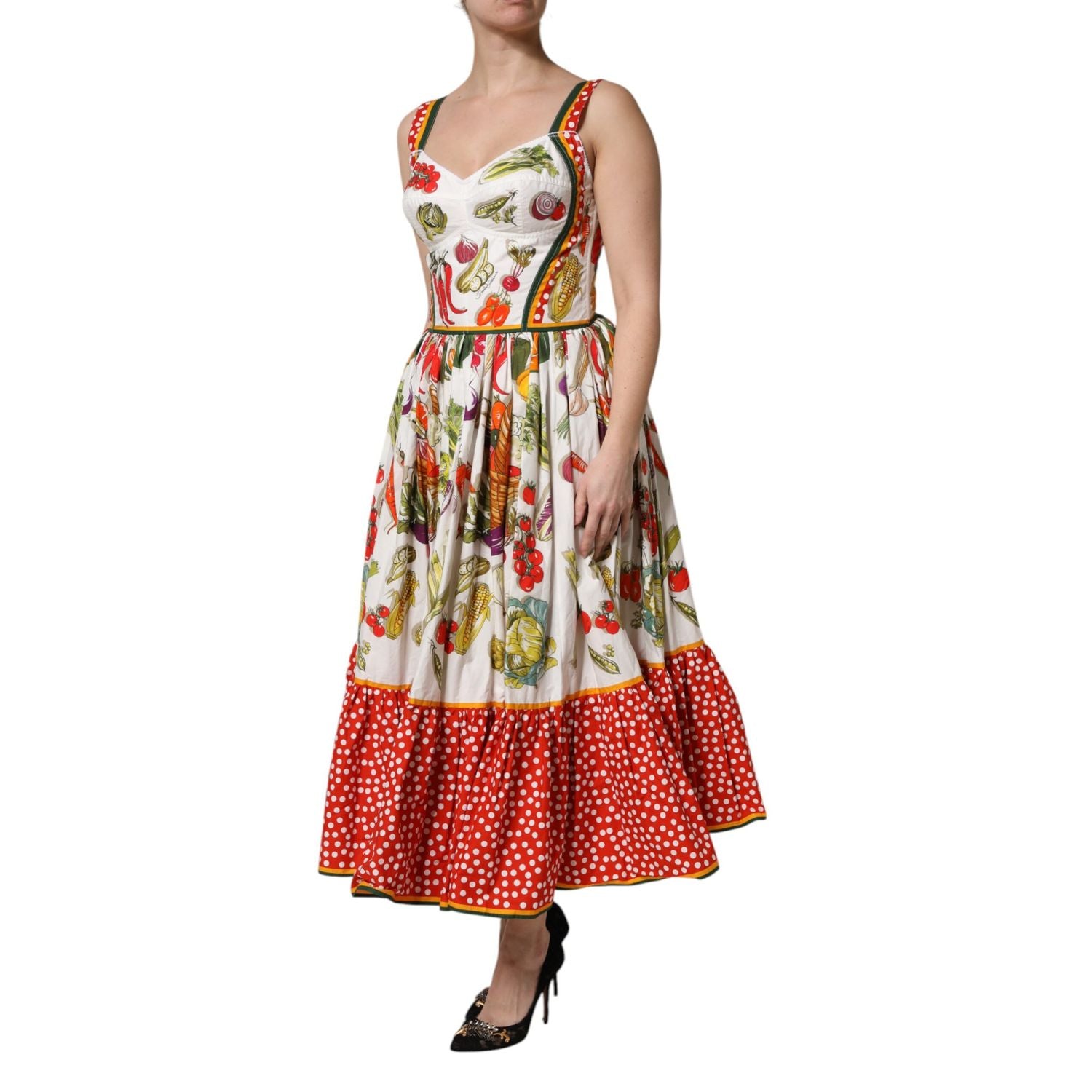 Dolce & Gabbana White Vegetables Sleeveless A-line Dress