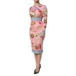 Dolce & Gabbana Pink Pastry Print Bodycon Sheath Midi Dress