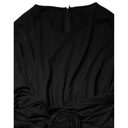Dolce & Gabbana Black Wool Long Sleeves Sheath Midi Dress