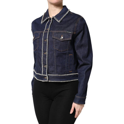 Dolce & Gabbana Blue Denim Cotton Crystal Embellished Jacket