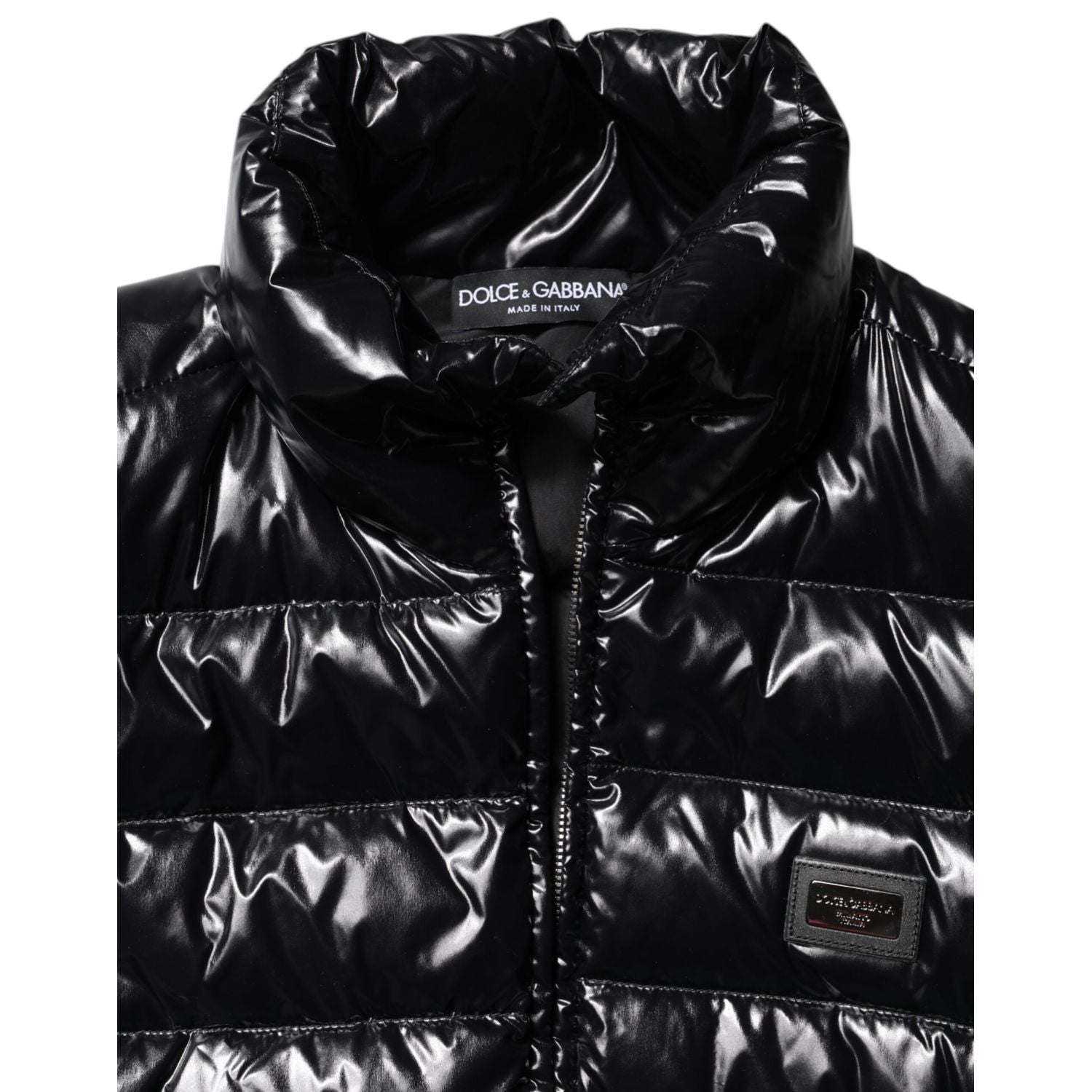 Dolce & Gabbana Black Logo Plaque Full Zip Puffer Jacket