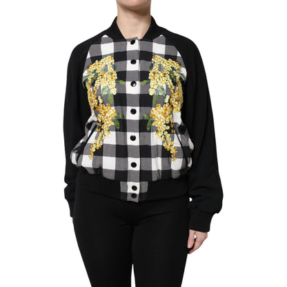 Dolce & Gabbana Black White Check Floral Button Down Jacket