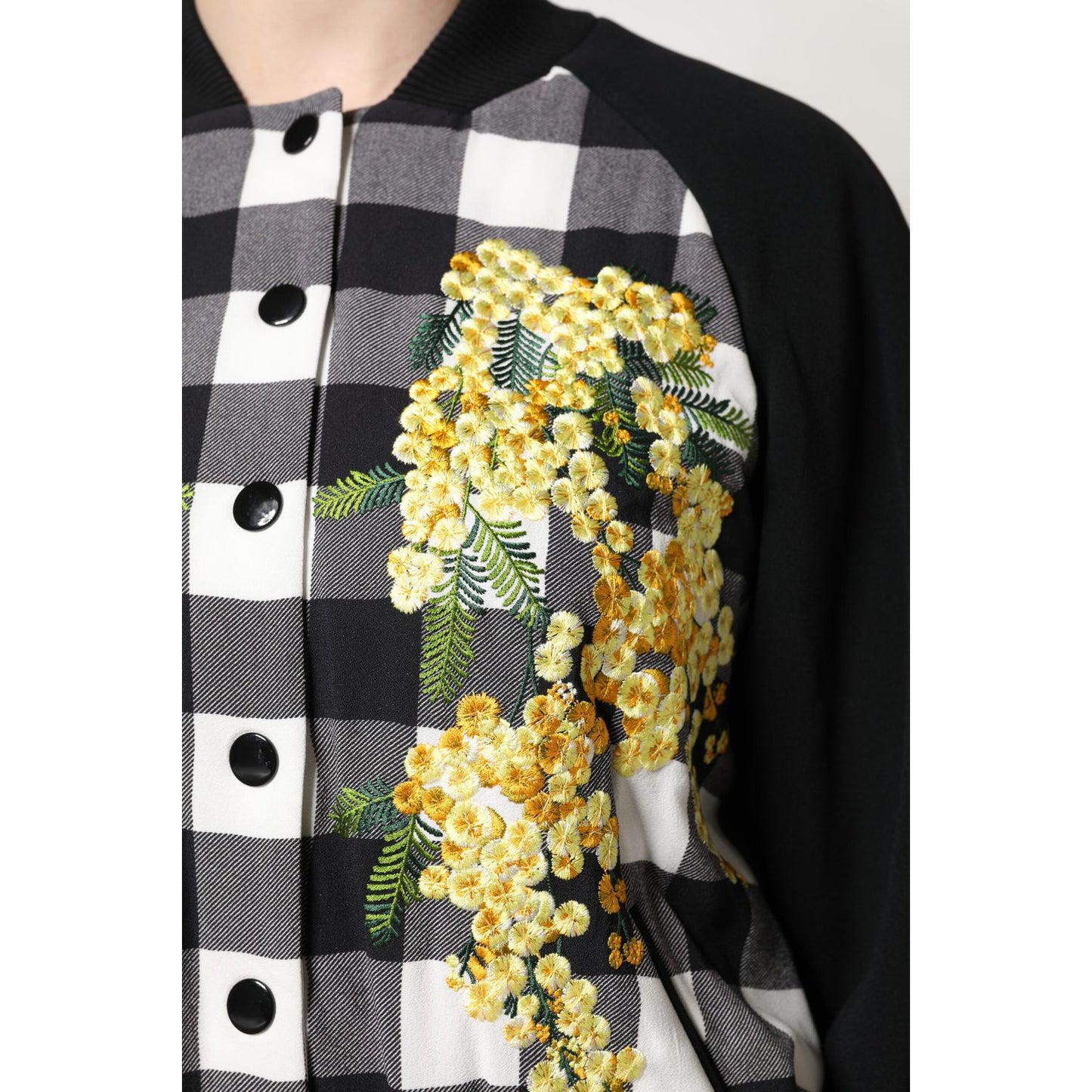 Dolce & Gabbana Black White Check Floral Button Down Jacket