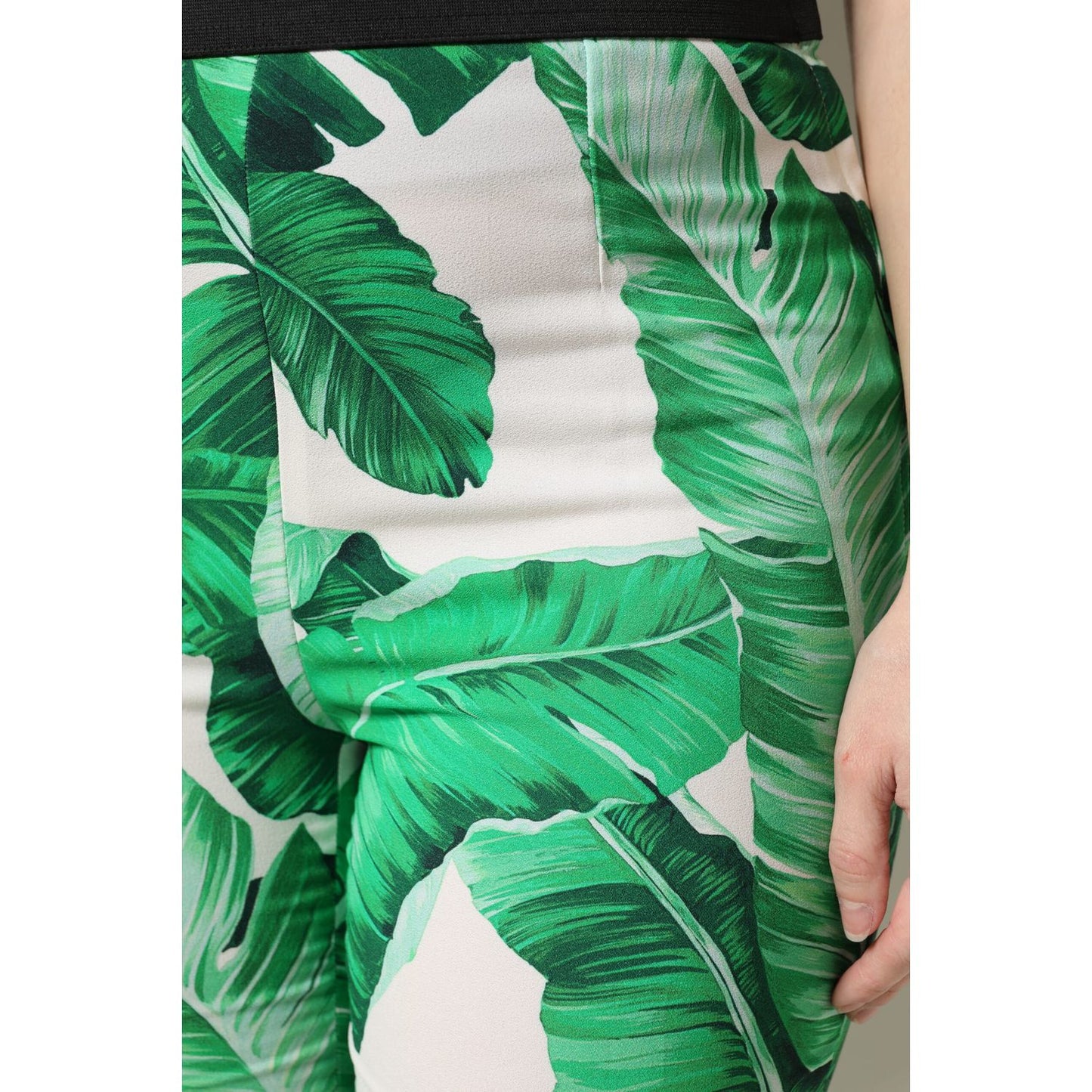 Dolce & Gabbana White Green Leaf High Waist Pants