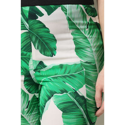 Dolce & Gabbana White Green Leaf High Waist Pants