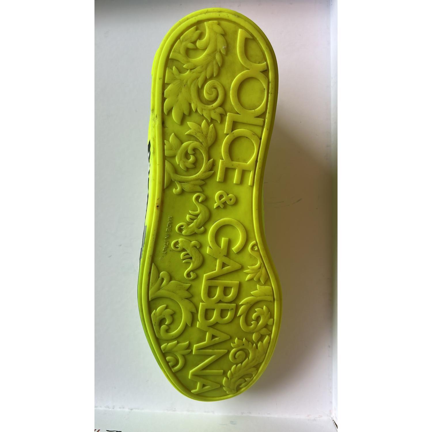 Dolce & Gabbana Neon Green Logo Tape Low Top Sneakers Shoes