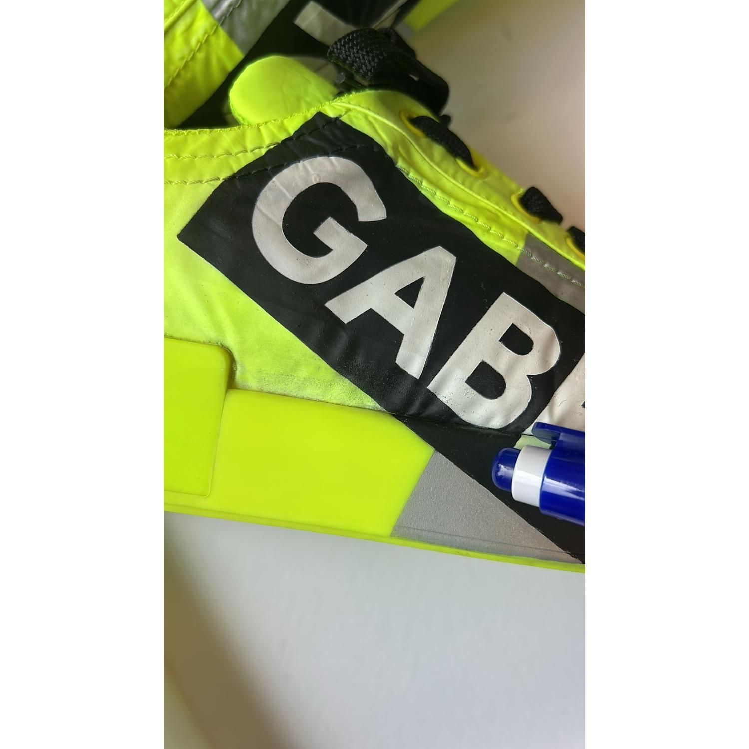 Dolce & Gabbana Neon Green Logo Tape Low Top Sneakers Shoes